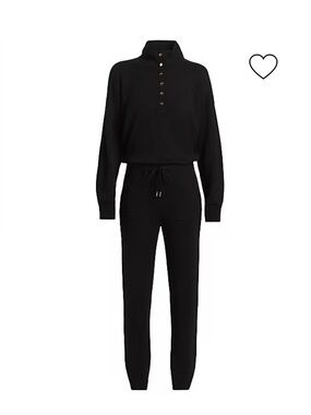 Women's Black Knit Button-Neck Jumpsuit